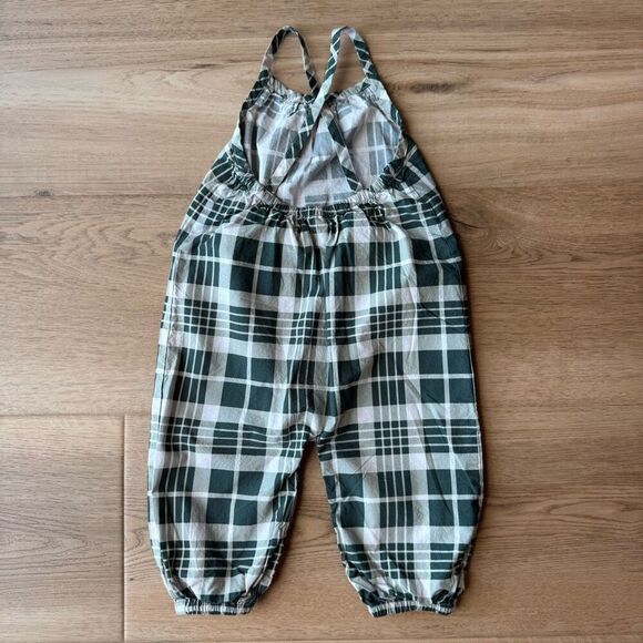 Kate Quinn Organics Baby Girl Green Plaid Jumpsuit Romper - Picture 4 of 5